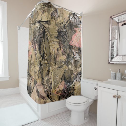 大理石スワール抽象芸術金ゴールドバラピンクブラックモダン シャワーカーテン (インサイチュ)