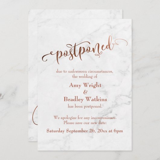 大理石タイポグラフィ延期結婚の 招待状 (正面/裏面)