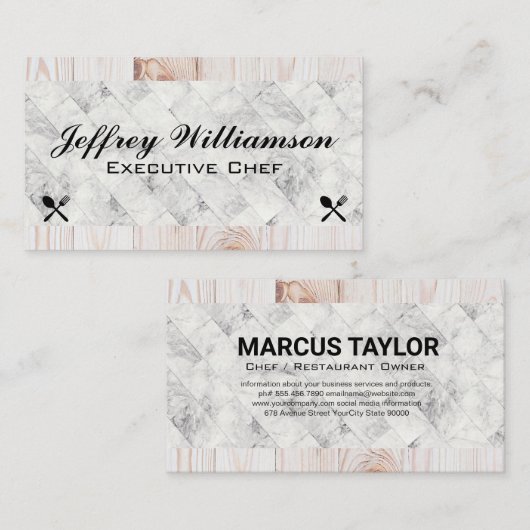 大理石タイル |木材 | Silverwareアイコン 名刺 (正面/裏面)