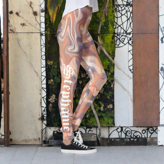 「大理石タータンチェックかわいい台本の名前boho terracotta レギンス