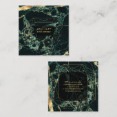 大理石ティール(緑がかった色)グリーンフェイク+金ゴールド宝石ファセット スクエア名刺 (正面/裏面)