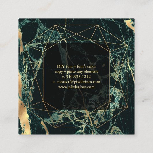 大理石ティール(緑がかった色)グリーンフェイク+金ゴールド宝石ファセット スクエア名刺 (裏面)