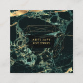 大理石ティール(緑がかった色)グリーンフェイク+金ゴールド宝石ファセット スクエア名刺 (正面)