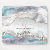 大理石ティール（緑がかった色）バラ金ゴールドグリッタースクリプトモノグラムムース マウスパッド (正面)