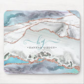 大理石ティール(緑がかった色)バラ金ゴールドグリッタースクリプトモノグラム マウスパッド (正面)