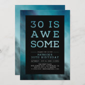 大理石ティール(緑がかった色)モダンタイポグラフィ30th誕生日パーティー 招待状 (正面/裏面)