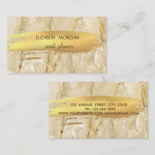 大理石テクスチエレガントャ金箔ブラシストローク 名刺 (正面/裏面)