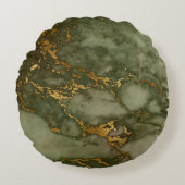 大理石テクスチャオリーブフェイクグリーンゴールド箔 ラウンドクッション (正面)