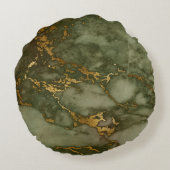 大理石テクスチャオリーブフェイクグリーンゴールド箔 ラウンドクッション (裏面)