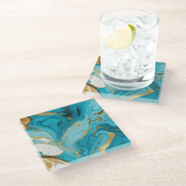 大理石テクスチャターコイズと金ゴールドシルバー ガラスコースター