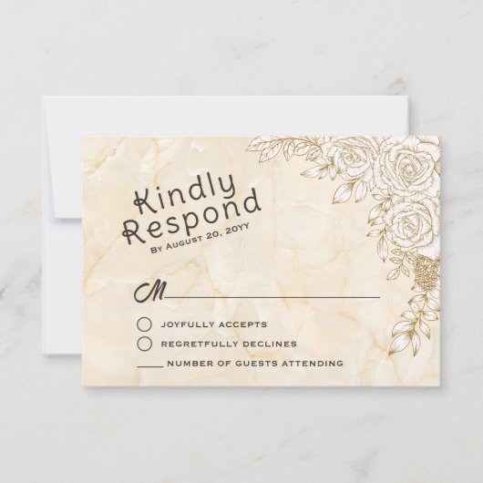 大理石テクスチャフローラレースイスラム結婚教徒 出欠カード (正面)