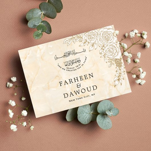 大理石テクスチャフローラレースイスラム結婚教徒 出欠カード