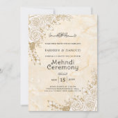 大理石テクスチャフローラレースムスリムメンディ式 招待状 (正面)