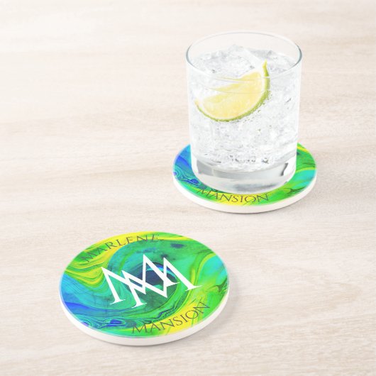 大理石テクスチャブルーとイエローアブレーション コースター (側面)