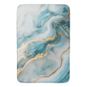 大理石テクスチャブルーティール（緑がかった色）金ゴールドバスマット バスマット (正面縦)