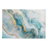 大理石テクスチャブルーティール（緑がかった色）金ゴールド枕 枕カバー (裏面)