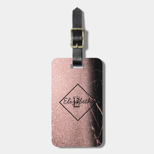 大理石テクスチャ、グリッターモノグラムパーソナライズされた- ラゲッジタグ (正面縦)