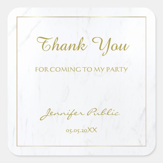 大理石テンプレートサンキューハンドスクリプト文字金ゴールド スクエアシール (正面)