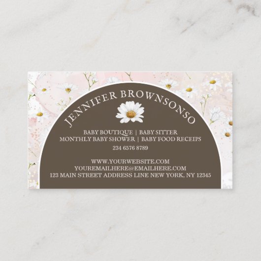 大理石デイジーフラワーパターンボタニカルベビーシッター 名刺 (裏面)