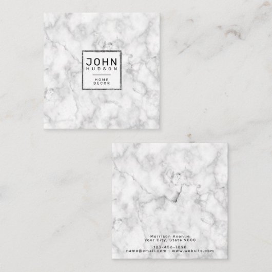 大理石デザインモダンモノグラムエレガントスクエアブシン スクエア名刺 (正面/裏面)