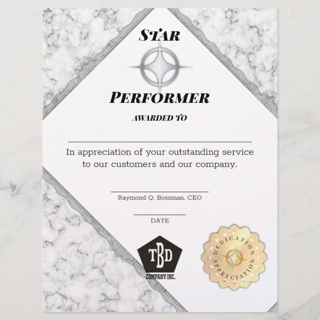 大理石トップパフォーマーの従業員賞受賞 (正面)