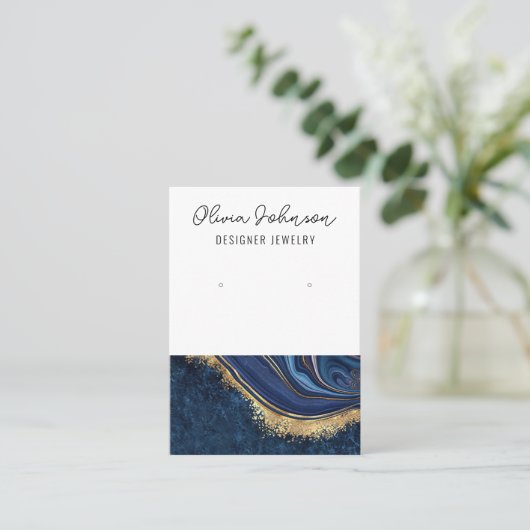 大理石ネイビーブルー金ゴールドジュエリーイヤリングディスプレイ 名刺 (スタンド正面)