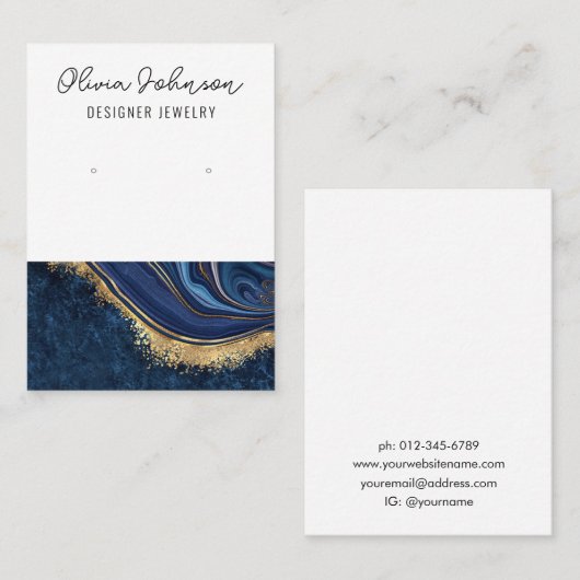 大理石ネイビーブルー金ゴールドジュエリーイヤリングディスプレイ 名刺 (正面/裏面)