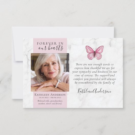大理石バタフライフォト葬儀サンキューカード サンキューカード (正面)