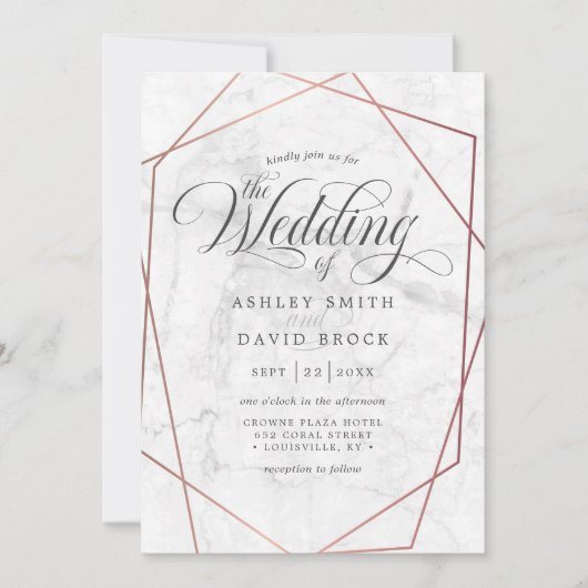 大理石バラエレガント金ゴールド幾何結婚の 招待状 (正面)