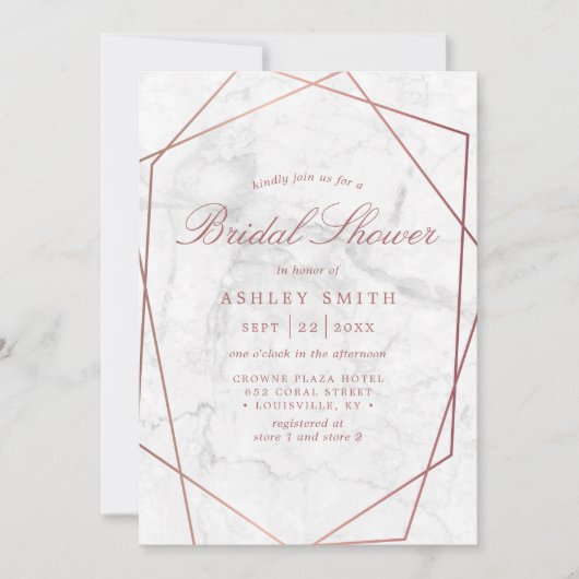 大理石バラシンプル金ゴールド幾何ブライダルシャワー 招待状 (正面)