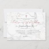 大理石バラ金ゴールドクロスバプティスマ1歳 招待状 (正面)