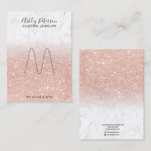 大理石バラ金ゴールドグリッタージュエリーリング表示 名刺 (正面/裏面)