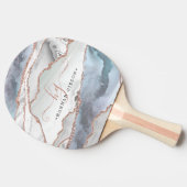 大理石バラ金ゴールドグリッターティール（緑がかった色）スクリプトモノグラムピン 卓球ラケット (横)