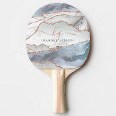 大理石バラ金ゴールドグリッターティール（緑がかった色）スクリプトモノグラムピン 卓球ラケット (正面)