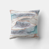 大理石バラ金ゴールドグリッターティール(緑がかった色)スクリプトモノグラム クッション (裏面)