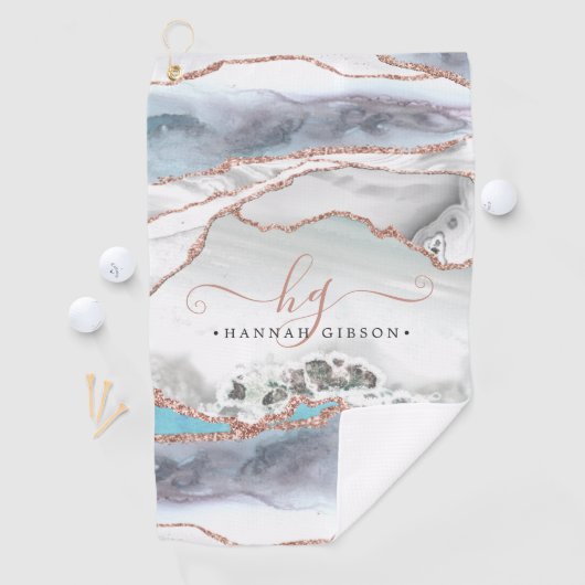 大理石バラ金ゴールドグリッターティール（緑がかった色）スクリプトモノグラム ゴルフタオル (インサイチュ)