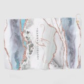 大理石バラ金ゴールドグリッターティール（緑がかった色）スクリプトモノグラム ゴルフタオル (横)