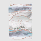 大理石バラ金ゴールドグリッターティール（緑がかった色）スクリプトモノグラム ゴルフタオル (正面)