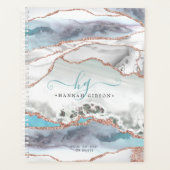 大理石バラ金ゴールドグリッターティール(緑がかった色)スクリプトモノグラム プランナー手帳 (正面)