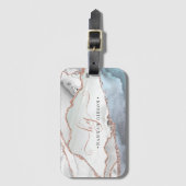 大理石バラ金ゴールドグリッターティール（緑がかった色）スクリプトモノグラム ラゲッジタグ (正面縦)