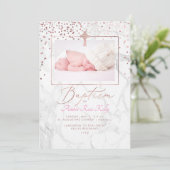 大理石バラ金ゴールドケルト十字架+紙吹雪バプテスマ 招待状 (スタンド正面)