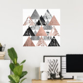 大理石バラ金ゴールドシルバーおよびフローラ地理三角形 ポスター (ホームオフィス)