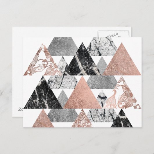大理石バラ金ゴールドシルバーおよびフローラ地理三角形 ポストカード (正面/裏面)