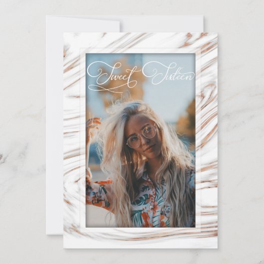 大理石バラ金ゴールドスウィート16誕生日 招待状 (裏面)