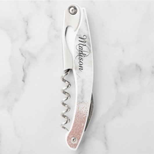 大理石バラ金ゴールドスタイリッシュモノグラムグリッター ソムリエナイフ (正面)