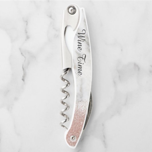 大理石バラ金ゴールドスタイリッシュワインタイムグリッター ソムリエナイフ (正面)