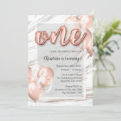 大理石バラ金ゴールドバルーンファースト誕生日ガール 招待状 (スタンド正面)