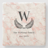 大理石バラ金ゴールドピンクファミリーモノグラムクラシック ストーンコースター (正面)