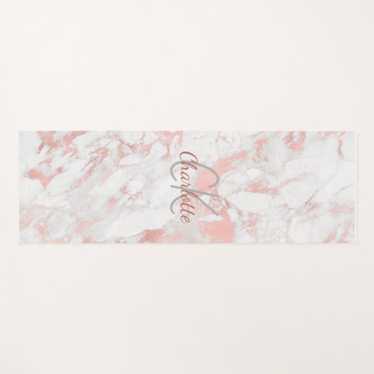 大理石バラ金ゴールドピンクモノグラム名 ヨガマット (正面(横))