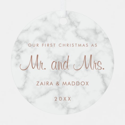 大理石バラ金ゴールドミスター・アンド・ミセス・マイ・初めてのクリスマス メタルオーナメント (正面)